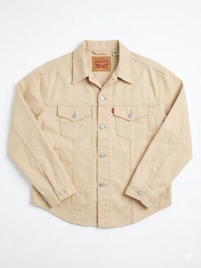 LEVI’S Authentic Trucker Jacket Sand Shell Tan Beige Denim Canvas Medium M - L